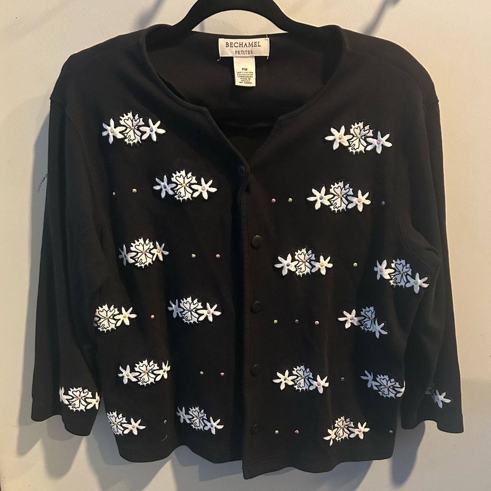 Bechamel Petite Medium Black Floral Embroidered Blazer 100% Cotton